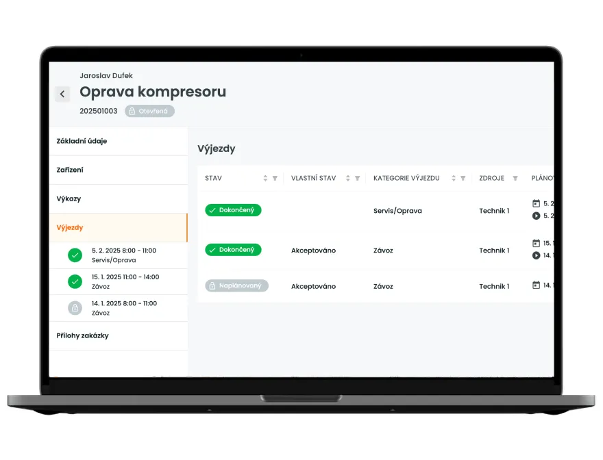 Detail zakázky v aplikaci mWork365