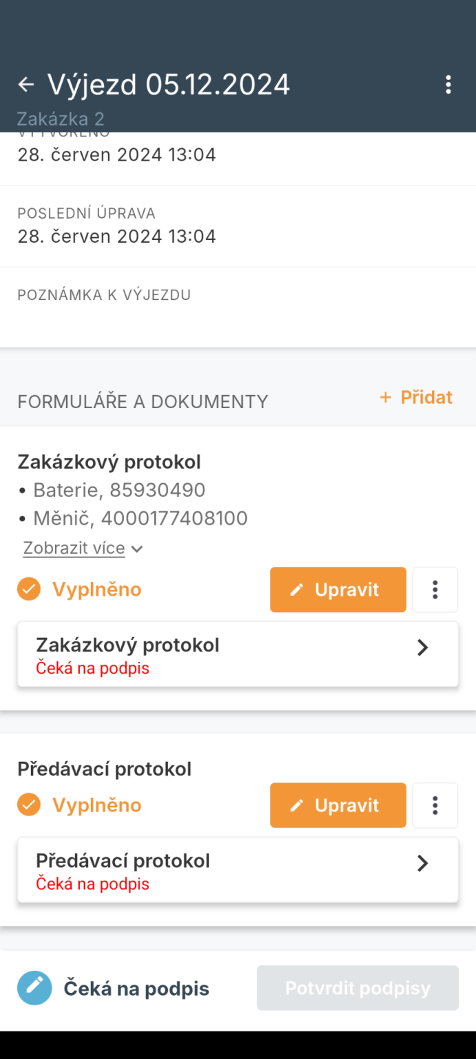 Ukázka nových formulářů a dokumentů v mobilní aplikaci