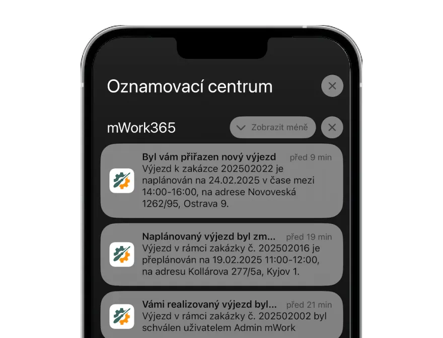 Nativní mobilní aplikace mWork365 pro techniky